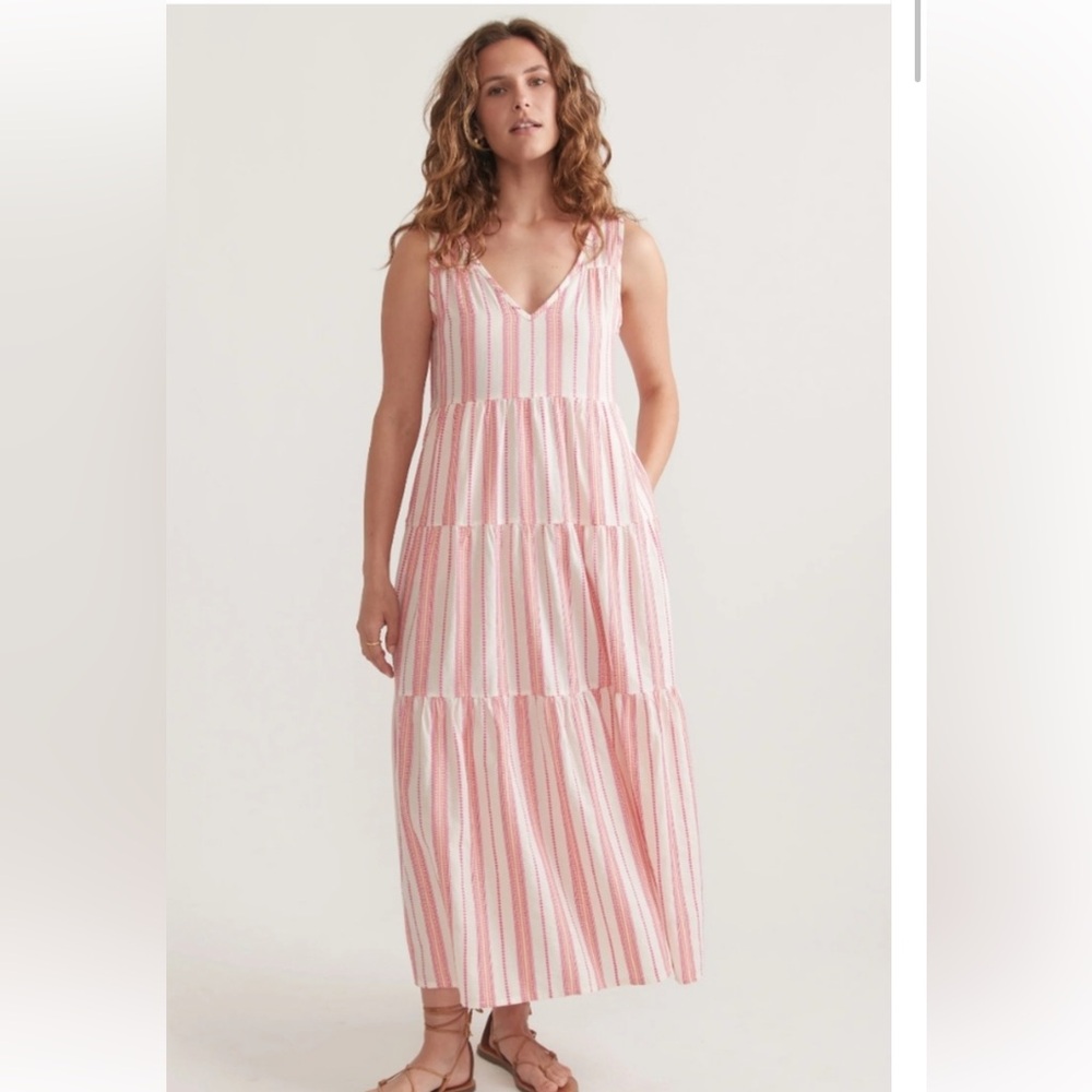 Marine Layer Pink, orange embroidered and White Striped Maxi Dress (0084)